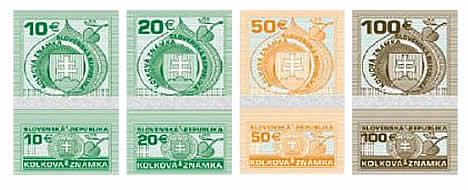 ceniny: kolkov� zn�mky pre rok 2009, hodnota: 10 Eur - 100 Eur